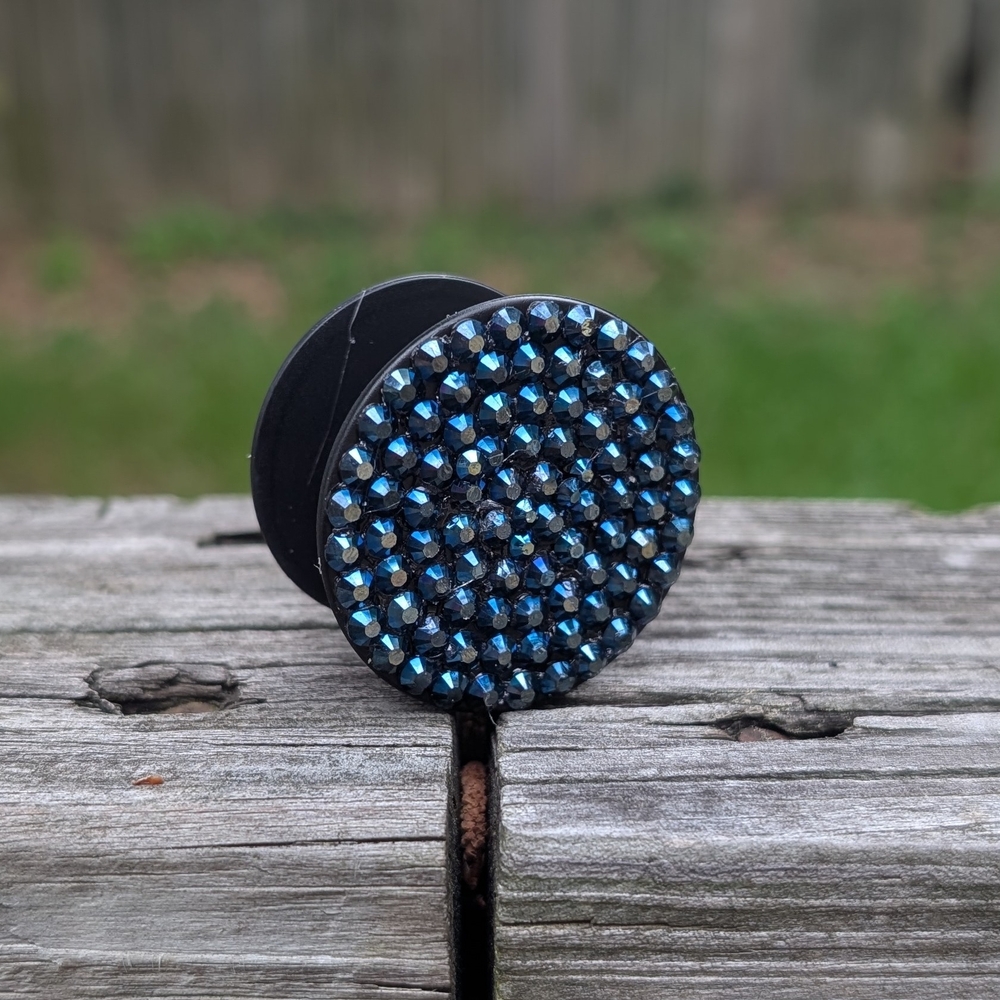 Black and Blue Rhinestone Phone Grip